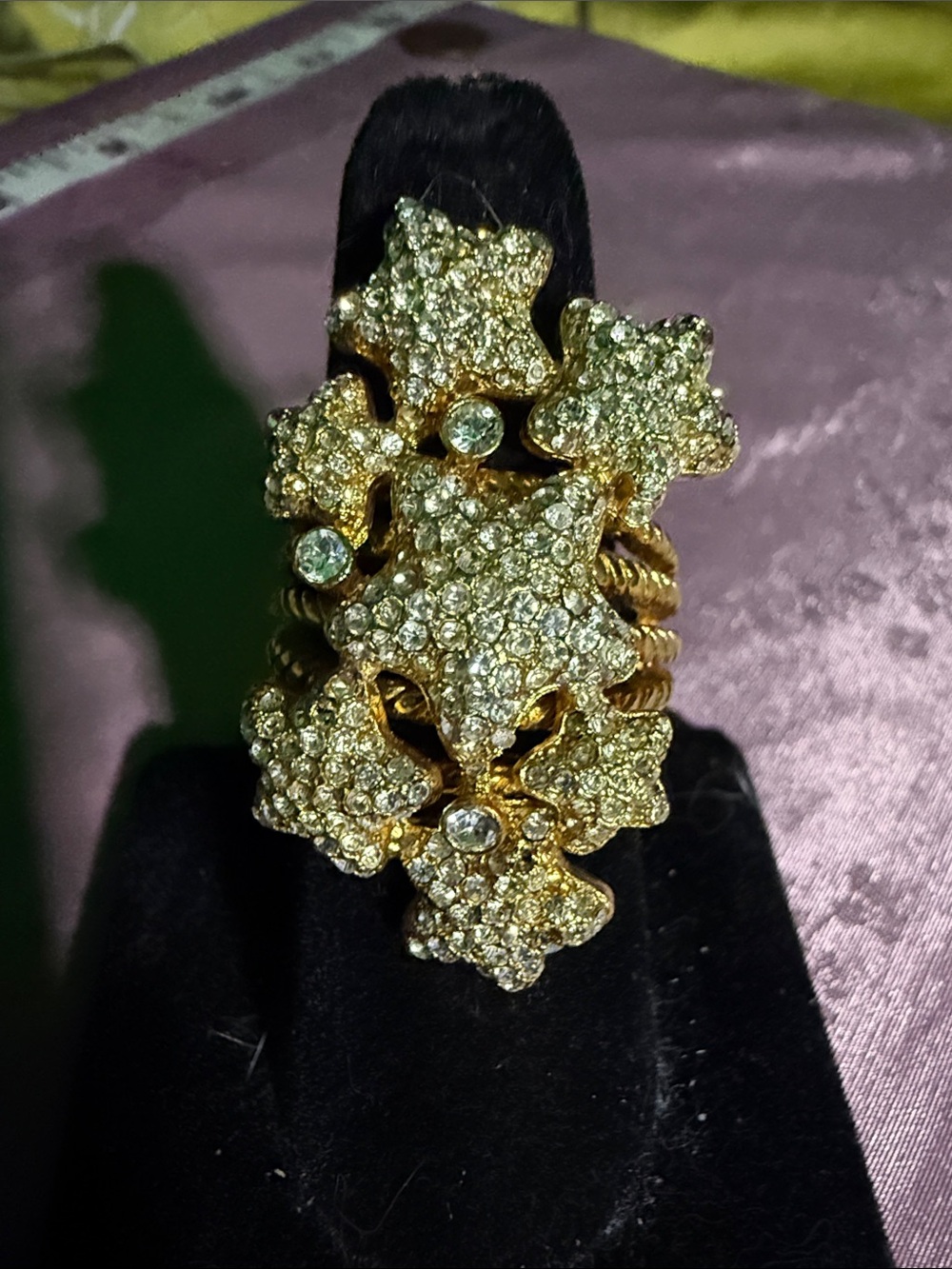 Gold Crystal Floral Statement Ring - Women Jewelry